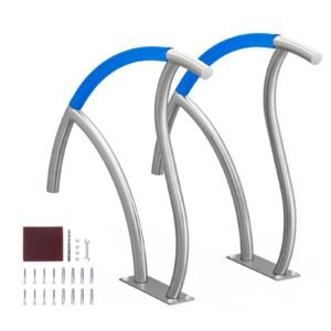 pool handrail, 2 pcs 30x30 in pool railing, stainless steel with base plate for indoor/outdoor pools,swimming pool safety railing for decks,rust proof grab bar w/ grip cover&accessories for spas