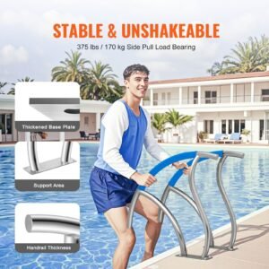 Pool Handrail, 2 PCS 30x30 in Pool Railing, Stainless Steel with Base Plate for Indoor/Outdoor Pools,Swimming Pool Safety Railing for Decks,Rust-Proof Grab Bar w/ Grip Cover&Accessories for Spas