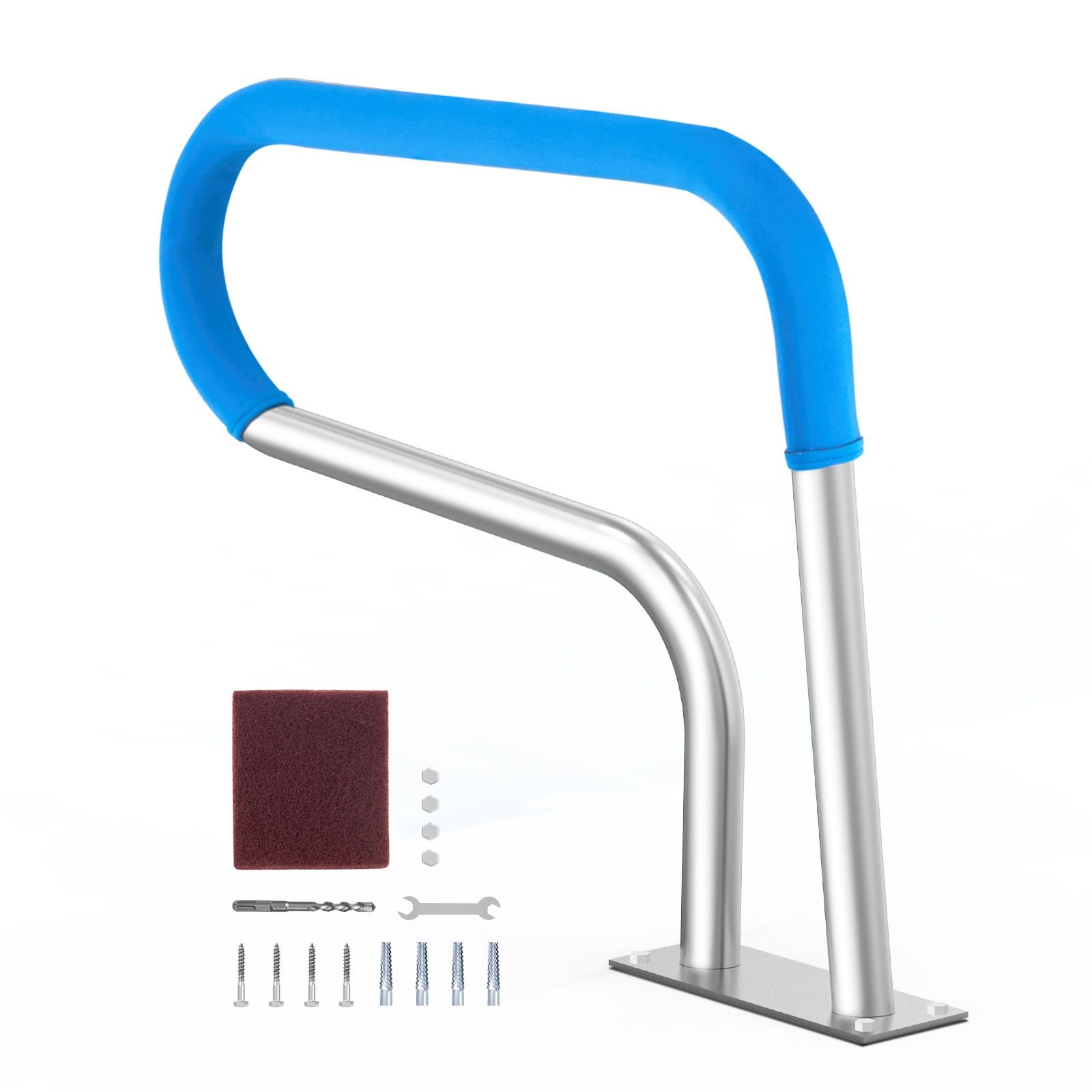 pool handrail, 32 x 23 inch pool railing, stainless steel with base plate for indoor/outdoor pools,swimming pool safety railing for decks,rust proof grab bar w/ grip cover&accessories for spas