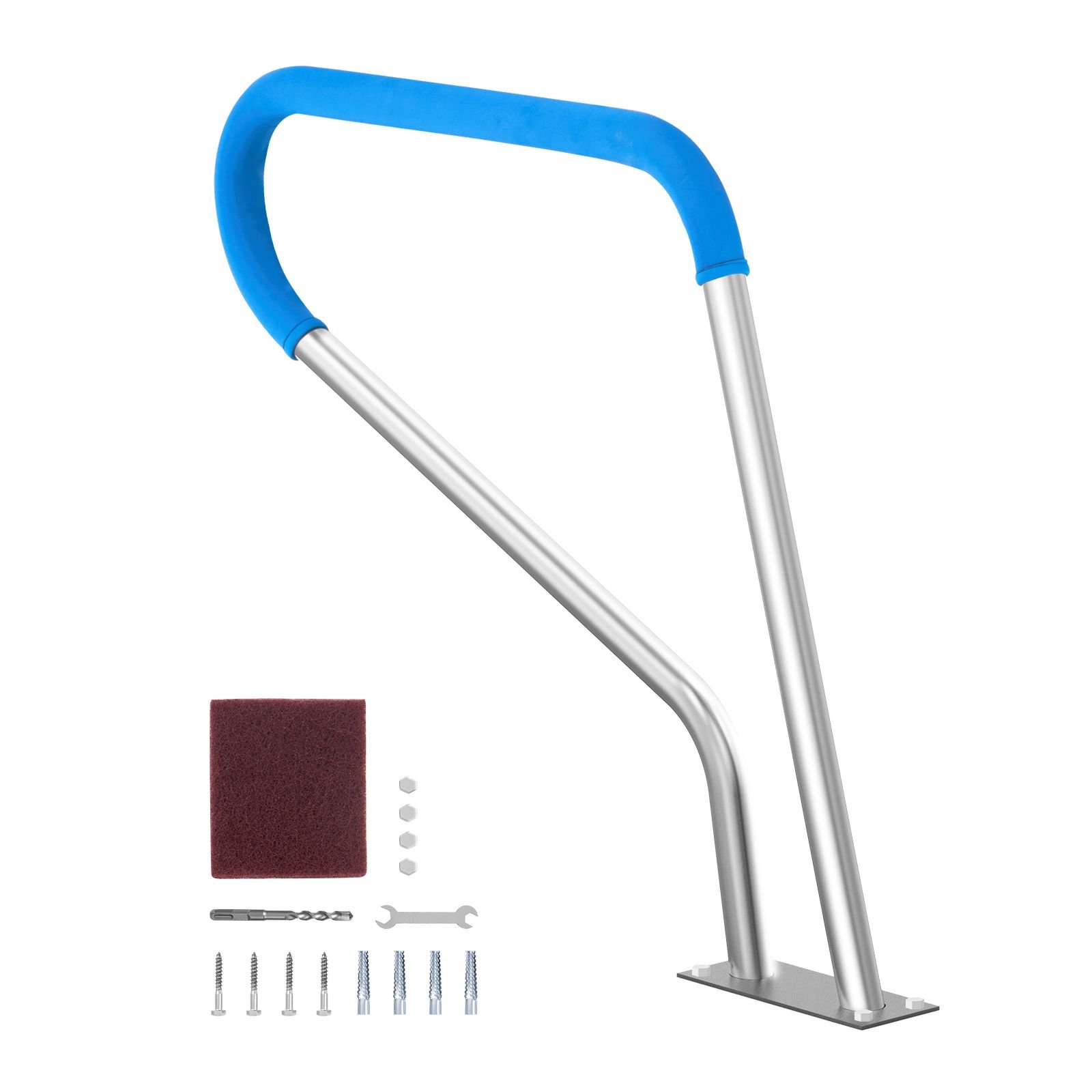 pool handrail, 39 x 32 inch pool railing, stainless steel with base plate for indoor/outdoor pools,swimming pool safety railing for decks,rust proof grab bar w/ grip cover&accessories for spas