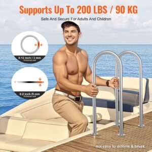 pool handrail,36 x 13 inch pool railing, aluminum with base plate for indoor/outdoor pools, humanized swimming pool safety railing for decks, rust proof grab bar with accessories for spas docks