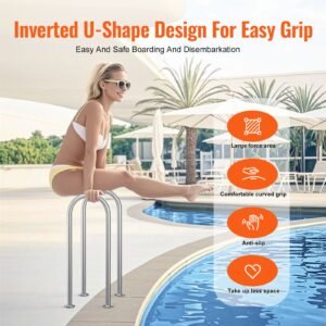 pool handrail,36 x 13 inch pool railing, aluminum with base plate for indoor/outdoor pools, humanized swimming pool safety railing for decks, rust proof grab bar with accessories for spas docks