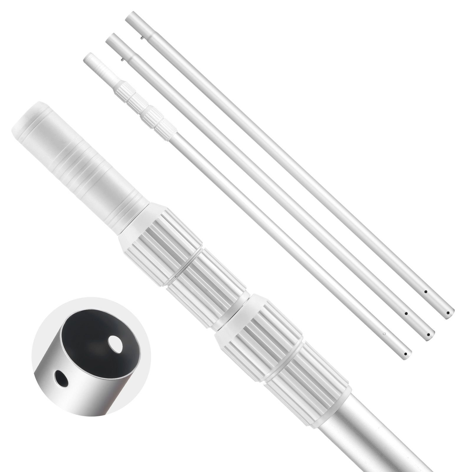 pool pole, 3.4 to 15 ft telescoping swimming pool cleaning poles, professional adjustable telescopic pole with 2 extension poles, heavy duty cleaner stick for skimmer net, brush, vacuum head