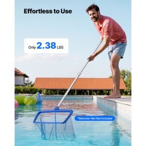 pool pole, 3.4 to 15 ft telescoping swimming pool cleaning poles, professional adjustable telescopic pole with 2 extension poles, heavy duty cleaner stick for skimmer net, brush, vacuum head