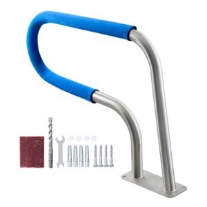 Pool Rail, 31 x 22 inch Pool Handrail, 220 lbs Load Capacity Heavy Duty 304 Stainless Steel Swimming Handrail, Detachable Nonslip Sleeve, Rich Accessories