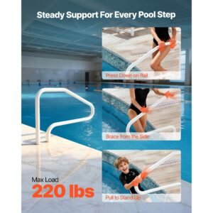 pool rail, 48 x 32 inch pool handrail, 220 lbs load capacity heavy duty stainless steel swimming handrail, seamless welding, recessed or base mount, for poolside, water parks, spa centers