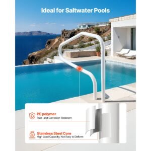 pool rail, 48 x 32 inch pool handrail, 220 lbs load capacity heavy duty stainless steel swimming handrail, seamless welding, recessed or base mount, for poolside, water parks, spa centers