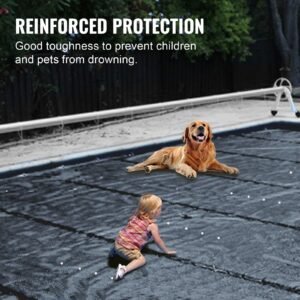pool safety cover fits 10.5x18.6ft rectangle inground pools, safety pool cover with drainage holes, mesh pool cover for swimming pool, pvc winter safety cover, dark grey
