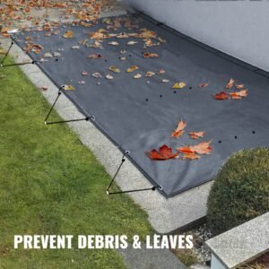 pool safety cover fits 10.5x18.6ft rectangle inground pools, safety pool cover with drainage holes, mesh pool cover for swimming pool, pvc winter safety cover, dark grey
