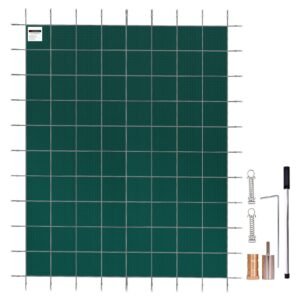 Pool Safety Cover Fits 14x26ft Rectangle Inground Safety Pool Cover Green Mesh Solid Pool Safety Cover for Swimming Pool Winter Safety Cover