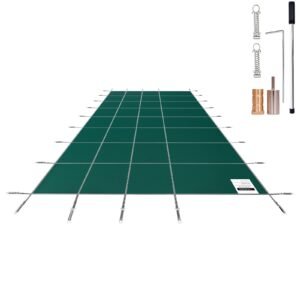 Pool Safety Cover Fits 16x36ft Rectangle Inground Pools, Safety Pool Cover with Drainage Holes, Mesh Solid Pool Cover for Swimming Pool, Winter Safety Cover, Green