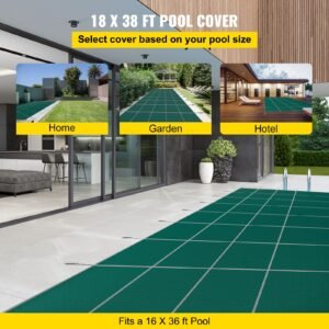 pool safety cover fits 16x36ft rectangle inground pools, safety pool cover with drainage holes, mesh solid pool cover for swimming pool, winter safety cover, green