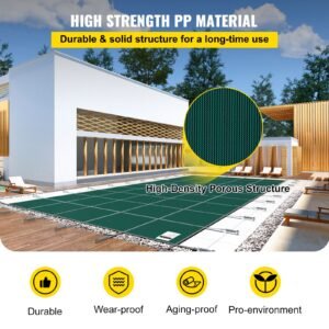pool safety cover fits 16x36ft rectangle inground pools, safety pool cover with drainage holes, mesh solid pool cover for swimming pool, winter safety cover, green