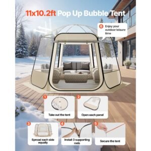 pop up bubble tent, 11 x 10.2 ft waterproof & uv resistant, clear camping tent shelter, outdoor garden dome igloo tents with windows, 540° panoramic view, for 8 10 persons patio backyard