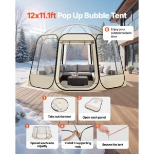pop up bubble tent, 12 x 11.1 ft waterproof & uv resistant, clear camping tent shelter, outdoor garden dome igloo tents with windows, 540° panoramic view, for 10 12 persons patio backyard
