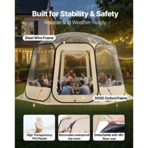 pop up bubble tent, 12 x 11.1 ft waterproof & uv resistant, clear camping tent shelter, outdoor garden dome igloo tents with windows, 540° panoramic view, for 10 12 persons patio backyard