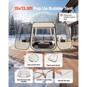 pop up bubble tent, 15 x 13.8 ft waterproof & uv resistant, clear camping tent shelter, outdoor garden dome igloo tents with windows, 540° panoramic view, for 12 15 persons patio backyard