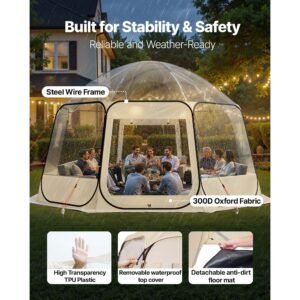pop up bubble tent, 15 x 13.8 ft waterproof & uv resistant, clear camping tent shelter, outdoor garden dome igloo tents with windows, 540° panoramic view, for 12 15 persons patio backyard