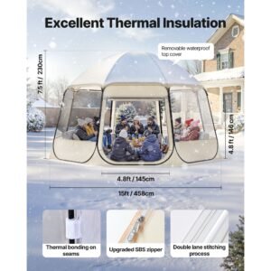 pop up bubble tent, 15 x 13.8 ft waterproof & uv resistant, clear camping tent shelter, outdoor garden dome igloo tents with windows, 540° panoramic view, for 12 15 persons patio backyard
