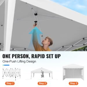 pop up canopy, 10 x 10 ft instant canopy portable gazebo with 3 sidewalls & 2 ventilated windows, height adjustable pop up outdoor shelter tent for events, patio, backyard, party, parking