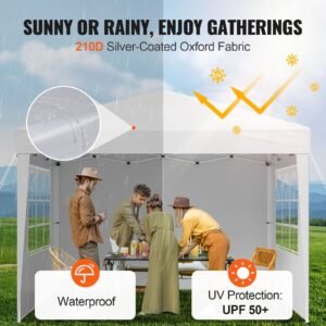 pop up canopy, 10 x 10 ft instant canopy portable gazebo with 3 sidewalls & 2 ventilated windows, height adjustable pop up outdoor shelter tent for events, patio, backyard, party, parking