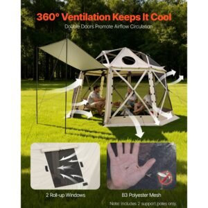pop up gazebo screen tent, 12 x 12 ft, 13 sided spherical camping canopy tent with removable top & carry bag, quick set & bite proof, screen house sun shelter for 8 10 persons, beige