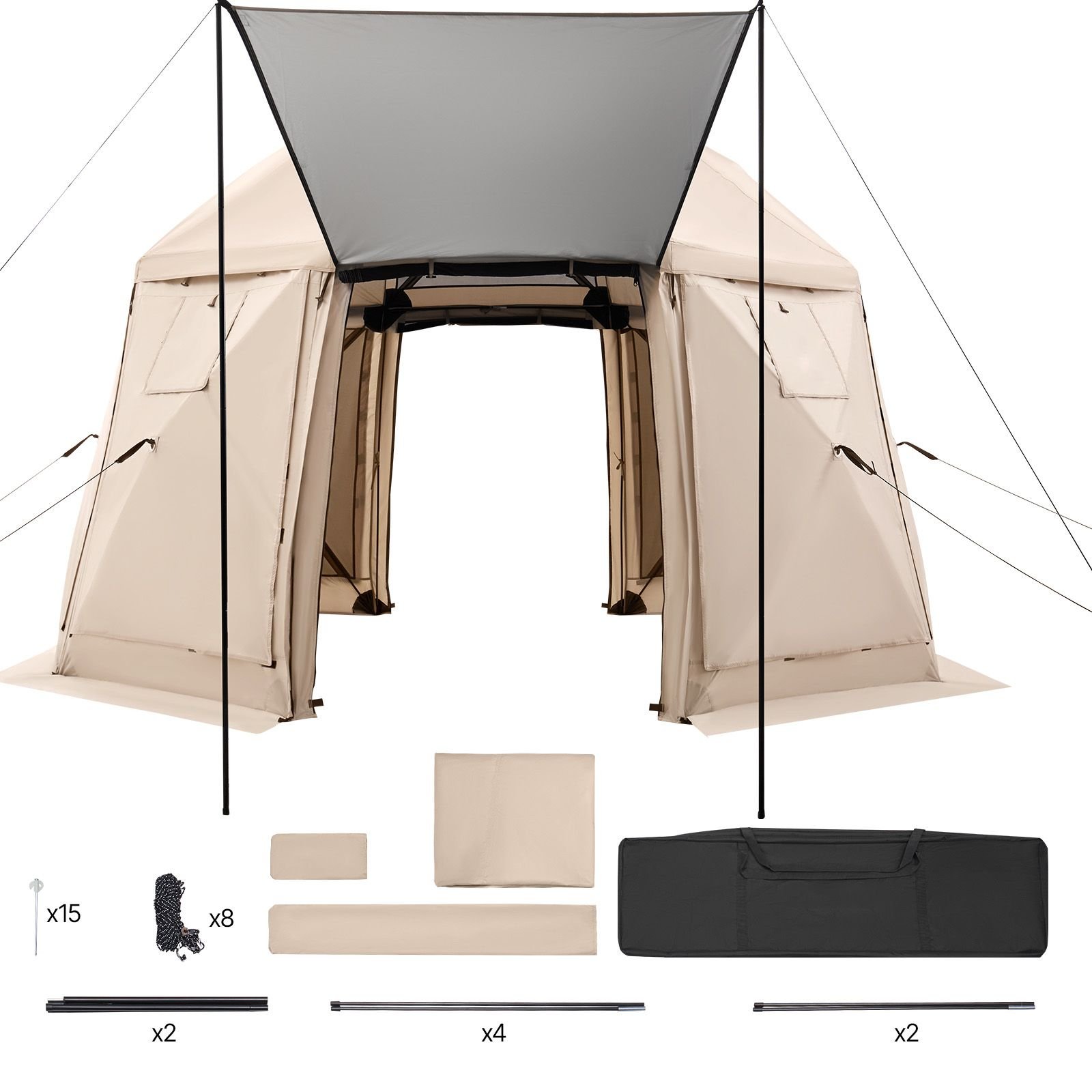 pop up gazebo screen tent, 12 x 12 ft, 13 sided spherical camping canopy tent with removable top & carry bag, quick set & bite proof, screen house sun shelter for 8 10 persons, beige