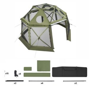Pop up Gazebo Screen Tent, 13 x 13 ft, 13-Sided Spherical Camping Canopy Tent with Removable Top & Carry Bag, Quick-Set & Bite-Proof, Screen House Sun Shelter for 10-12 Persons, Green