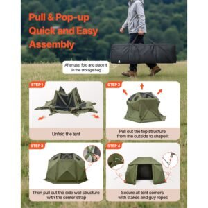 pop up gazebo screen tent, 13 x 13 ft, 13 sided spherical camping canopy tent with removable top & carry bag, quick set & bite proof, screen house sun shelter for 10 12 persons, green