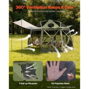 pop up gazebo screen tent, 13 x 13 ft, 13 sided spherical camping canopy tent with removable top & carry bag, quick set & bite proof, screen house sun shelter for 10 12 persons, green