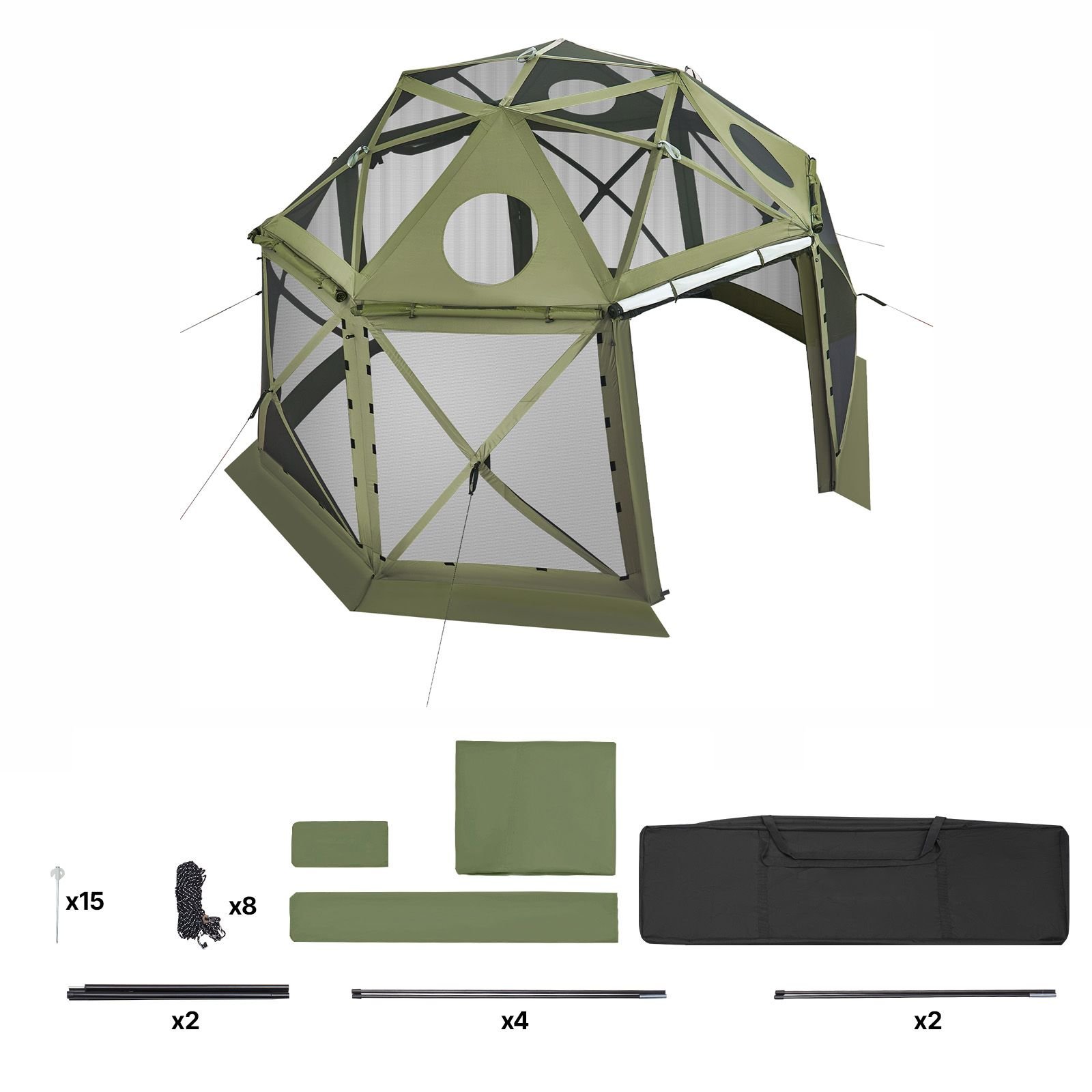 pop up gazebo screen tent, 13 x 13 ft, 13 sided spherical camping canopy tent with removable top & carry bag, quick set & bite proof, screen house sun shelter for 10 12 persons, green