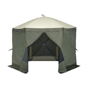 pop up gazebo tent, pop up screen tent 6 sided canopy sun shelter with 6 removable privacy wind cloths & mesh windows, 10x10ft quick set screen tent with mosquito netting, army green