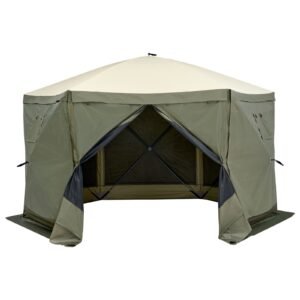pop up gazebo tent, pop up screen tent 6 sided canopy sun shelter with 6 removable privacy wind cloths & mesh windows, 12x12ft quick set screen tent with mosquito netting, army green
