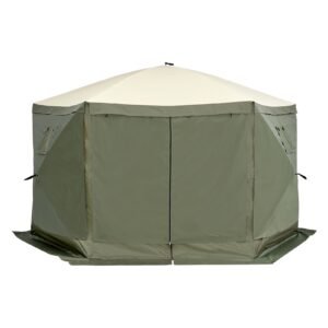 pop up gazebo tent, pop up screen tent 6 sided canopy sun shelter with 6 removable privacy wind cloths & mesh windows, 12x12ft quick set screen tent with mosquito netting, army green