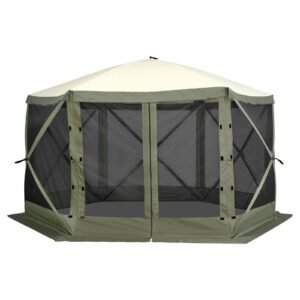 pop up gazebo tent, pop up screen tent 6 sided canopy sun shelter with 6 removable privacy wind cloths & mesh windows, 12x12ft quick set screen tent with mosquito netting, army green