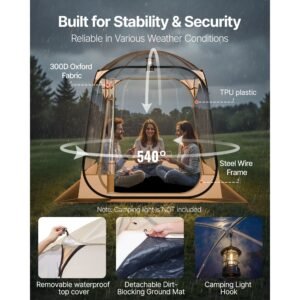 pop up sports tent, 63x63 in clear bubble tent for 2 4 persons, waterproof outdoor pod with floor mat & top cover, garden igloo dome tents camping shelter for events fishing cheering