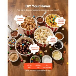popcorn machine, 8oz stainless steel kettle, 800w commercial countertop popcorn maker, 48 cups per batch theater style popper, with 2 button control glass wall pc door 1 scoop 3 spoons, red