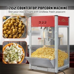 popcorn maker, 1440w popcorn popper machine, 12 oz kettle makes 80 cups per batch, countertop popcorn maker with tempered glass, 3 stainless steel scoops, movie theater style, red