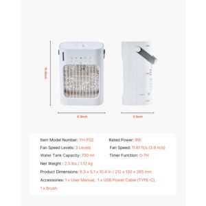 portable air conditioner, 4 in 1 evaporative air cooler, 3 speed mini air conditioner with 0 7h smart timer, 700ml water tank, 7 color light, personal mini desk ac fan for bedroom office room