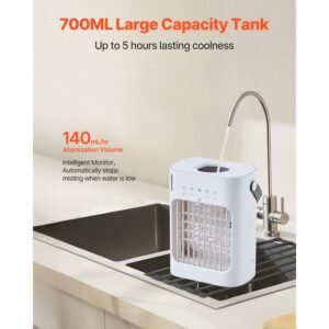 portable air conditioner, 4 in 1 evaporative air cooler, 3 speed mini air conditioner with 0 7h smart timer, 700ml water tank, 7 color light, personal mini desk ac fan for bedroom office room