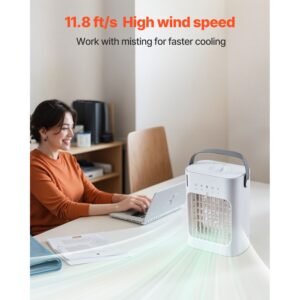 portable air conditioner, 4 in 1 evaporative air cooler, 3 speed mini air conditioner with 0 7h smart timer, 700ml water tank, 7 color light, personal mini desk ac fan for bedroom office room