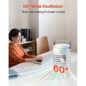 portable air conditioner, 4 in 1 evaporative air cooler, 3 speed mini air conditioner with smart timer, 600ml water tank, 7 color light, personal mini desk ac fan for bedroom office room