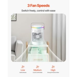 portable air conditioner, 4 in 1 evaporative air cooler, 3 speed mini air conditioner with smart timer, 600ml water tank, 7 color light, personal mini desk ac fan for bedroom office room