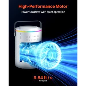 portable air conditioner, 4 in 1 evaporative air cooler, 3 speed mini air conditioner with smart timer, 600ml water tank, 7 color light, personal mini desk ac fan for bedroom office room