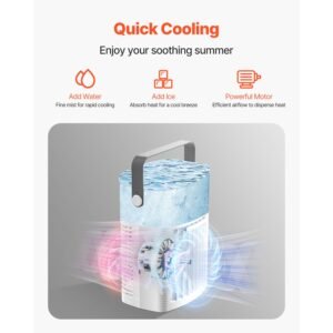 portable air conditioner, 4 in 1 evaporative air cooler with remote control, 3 speed mini air conditioner with timer, 3 mist levels, 1l water tank, 120° oscillating mini ac fan for desktop home