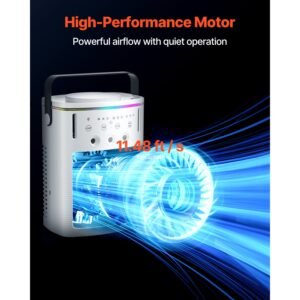 portable air conditioner, 4 in 1 evaporative air cooler with remote control, 3 speed mini air conditioner with timer, 3 mist levels, 1l water tank, 120° oscillating mini ac fan for desktop home