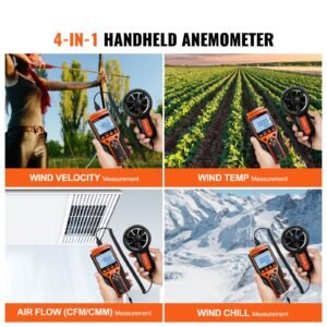 portable anemometer split design, temp range 14 140fahrenheit, led screen digital air speed & temperature meter, wind chill & velocity measurement, ideal for sailing, surfing, flying, hvac