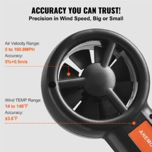 portable anemometer split design, temp range 14 140fahrenheit, led screen digital air speed & temperature meter, wind chill & velocity measurement, ideal for sailing, surfing, flying, hvac