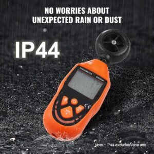 portable anemometer, temperature range 14 fahrenheit 113 fahrenheit, equipped with led backlit display, captures wind speed, temperature, air volume, and chill factor