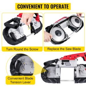 portable band saw, 110v removable alloy steel base cordless band saw, 5 inch cutting capacity hand held band saw,variable speed portable bandsaw, 10amp motor deep cut band saw for metal wood